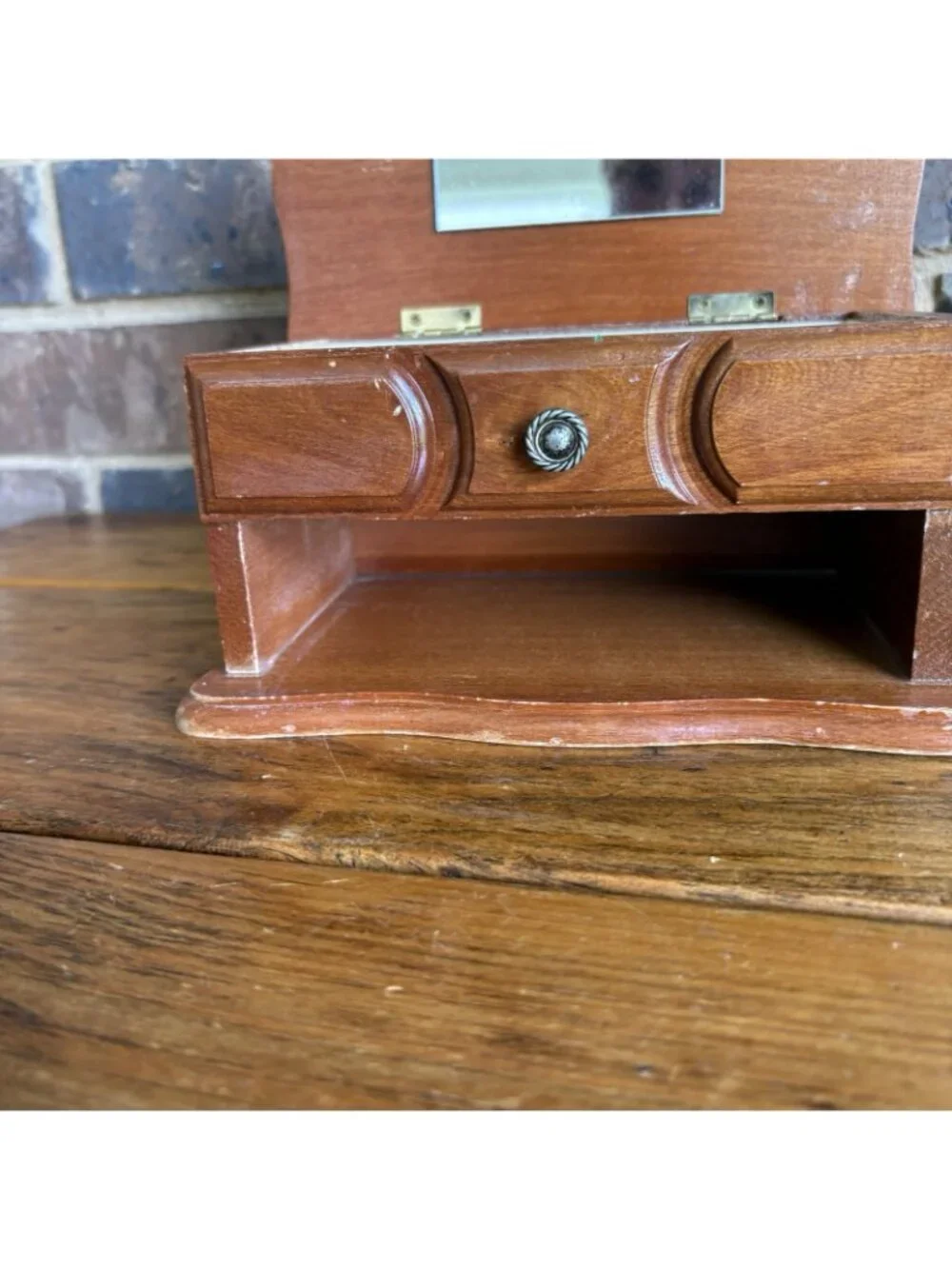 Vintage Small  Wooden Jewelry Box With Drawer Floral Decoupage Rub-on Transfer